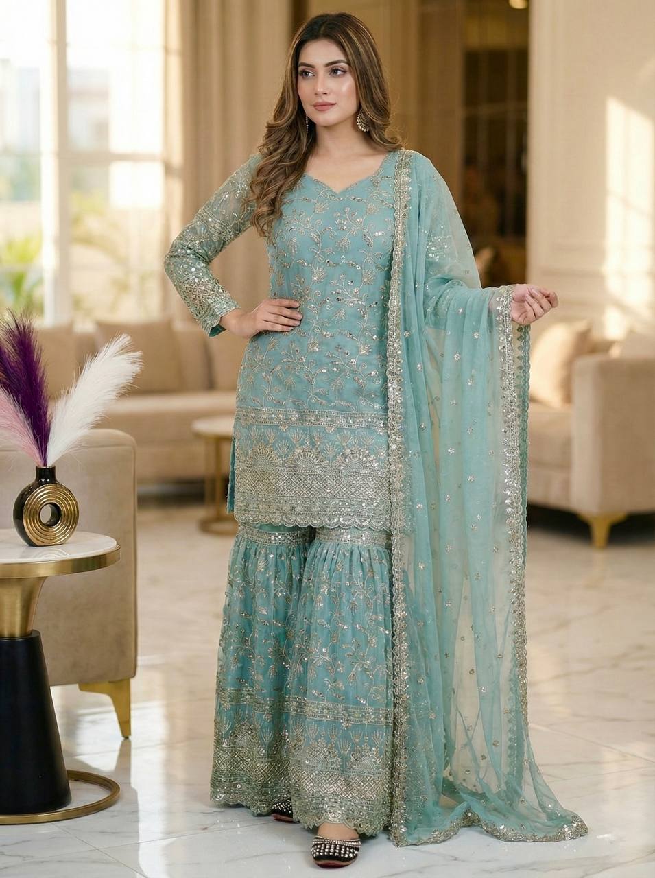 Terracotta Orange Couture Sharara Set - Festive Wear